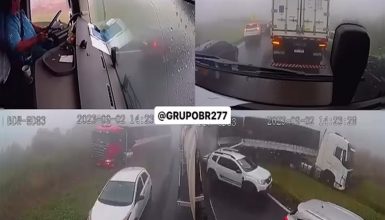Imagem referente a Vídeo mostra o momento do engavetamento seguido de incêndio na BR-277