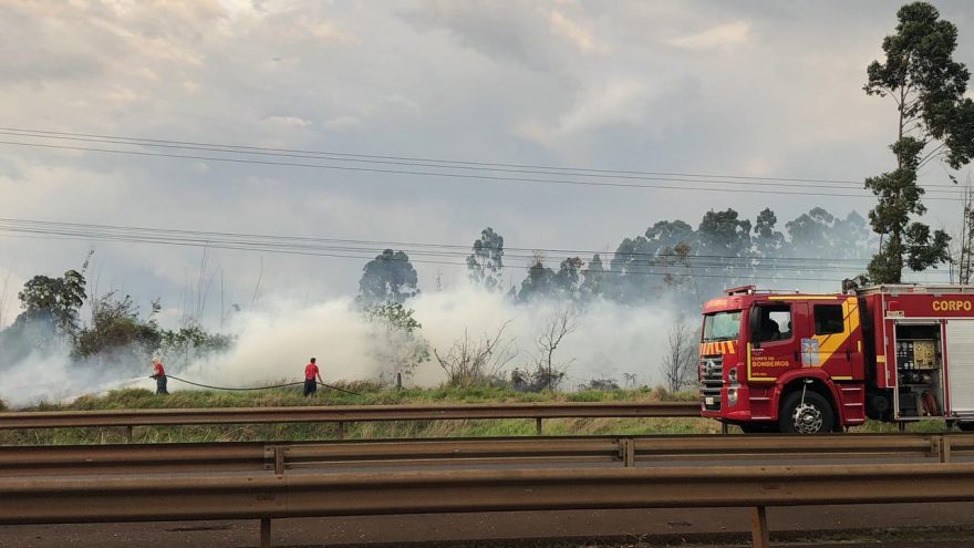 Bombeiros combatem incêndio em vegetação na BR-277
