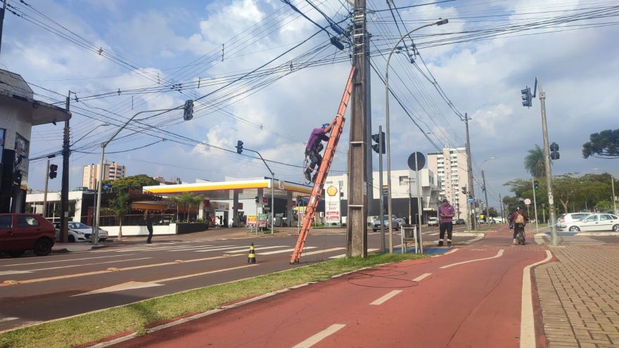Fios são arrancados por caminhão na Avenida Brasil