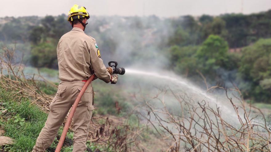 Corpo de Bombeiros combate incêndio em vegetação no bairro Interlagos