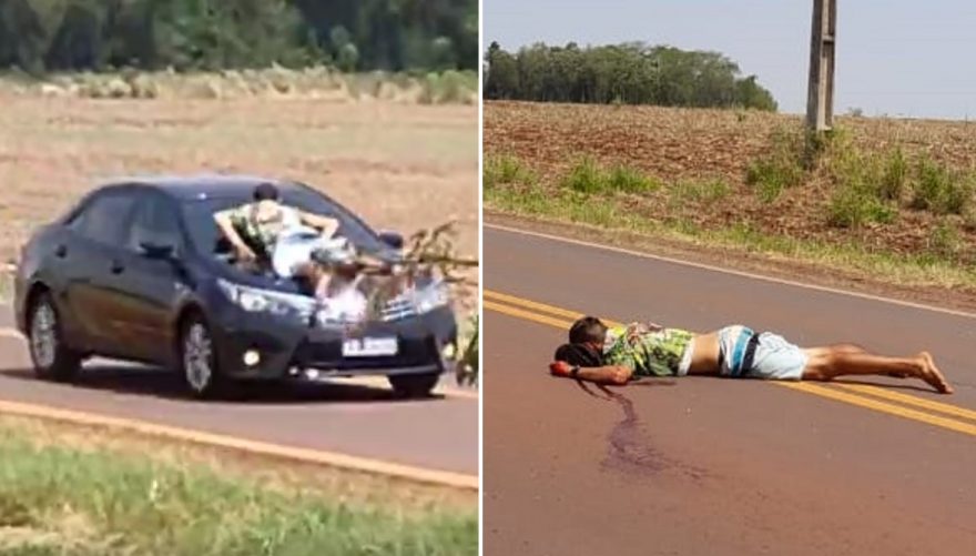 Imagens fortes: Homem transtornado é atropelado na PR-495, em Missal