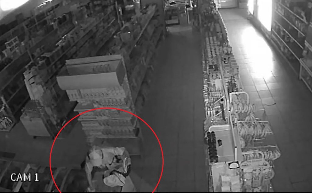 Imagens flagram ação de bandidos durante furto de carnes em mercado no bairro Neva