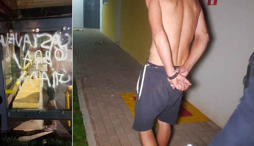 Homem que realizou pichação em ponto de ônibus é detido com drogas pela GM