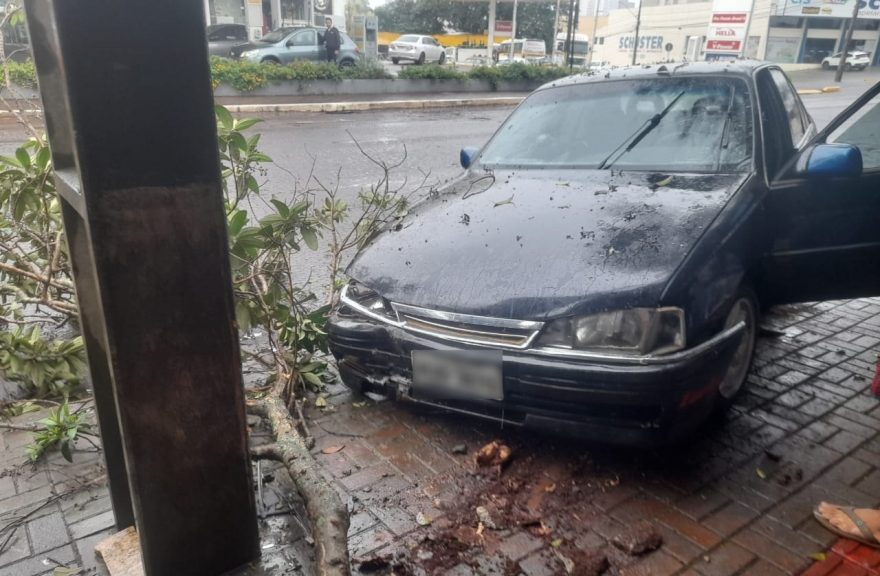 Condutor perde controle e Omega atinge poste na Avenida Carlos Gomes