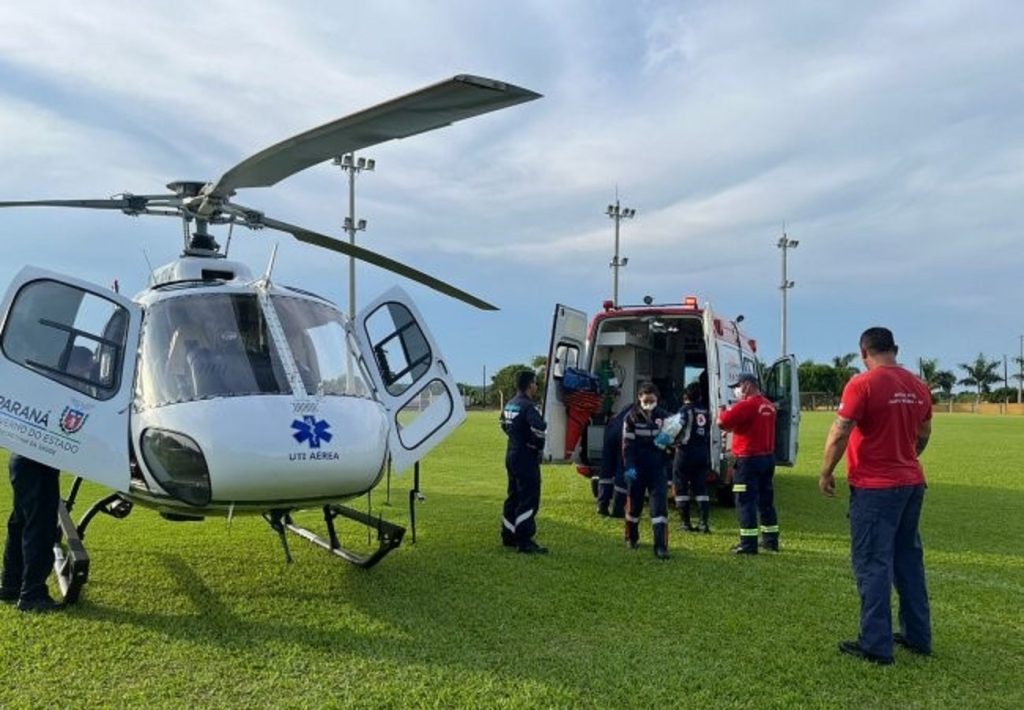 Menino que sofreu grave acidente com bicicleta em Santa Helena é transferido de helicóptero para Cascavel