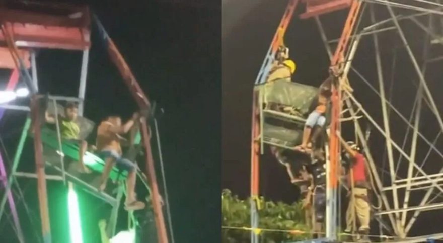 CRIANÇAS EM PERIGO: Roda-gigante quebra e deixa irmãos pendurados em parque