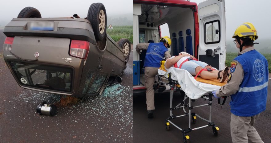 Vítimas são socorridas após capotamento na BR-163, em Cascavel