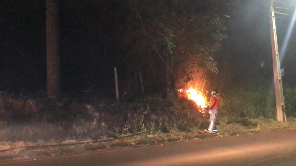 Bombeiros combatem incêndio em área de mato no Santo Onofre