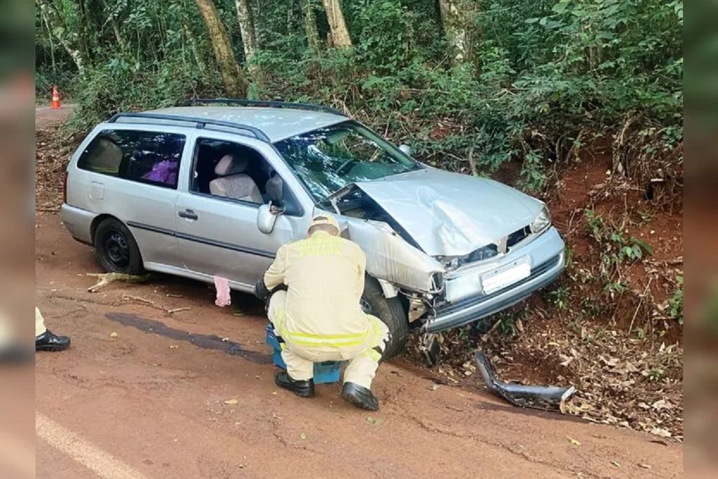 Carro com sete pessoas, entre elas um bebê de colo, capota em Apucarana
