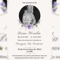 Imagem referente a Missa de Sétimo Dia de Dona Hercília, que morreu aos 105 anos, é realizada hoje (19)