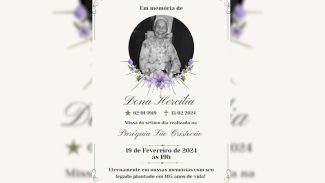 Missa de Sétimo Dia de Dona Hercília, que morreu aos 105 anos, é realizada hoje (19)