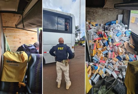 Em Céu Azul, PRF apreende 300 celulares escondidos em fundo falso de ônibus de turismo Imagem referente a Em Céu Azul, PRF apreende 300 celulares escondidos em fundo falso de ônibus de turismo