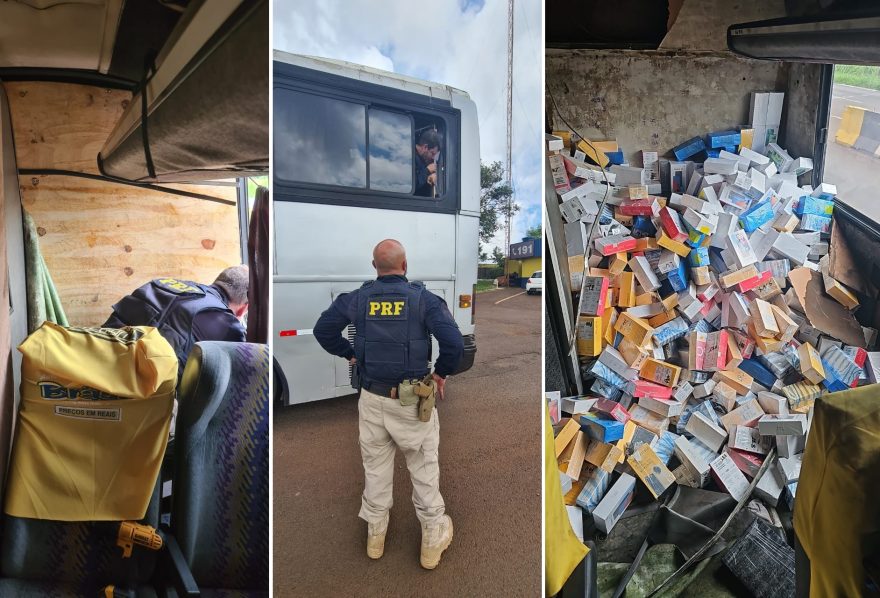 Em Céu Azul, PRF apreende 300 celulares escondidos em fundo falso de ônibus de turismo
