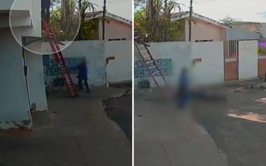 Câmeras registram momento em que homem morre ao ser atingido por descarga elétrica