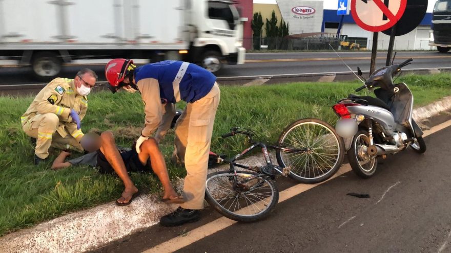 Ciclista fica ferido em acidente na marginal da rodovia BR-277