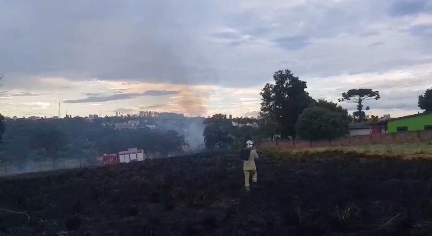 Bombeiros combatem incêndio em vegetação no Cascavel Velho
