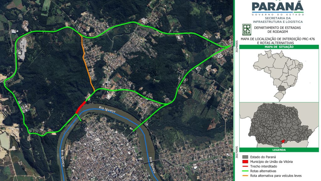Rodovia em União da Vitória será interditada por risco de deslizamentos