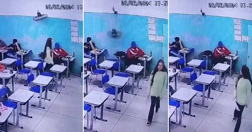 Sorte ou Premonição? Aluna se levanta de cadeira segundos antes de ventilador despencar