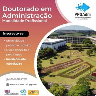 Imagem referente a Unioeste está com inscrições abertas para o Doutorado Profissional em Administração