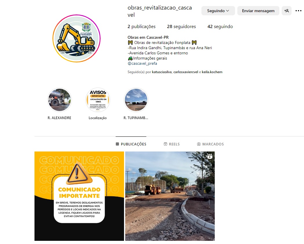 População pode acompanhar obras da Avenida Carlos Gomes e Rua Indira Gandhi pelo Instagram Imagem referente a População pode acompanhar obras da Avenida Carlos Gomes e Rua Indira Gandhi pelo Instagram