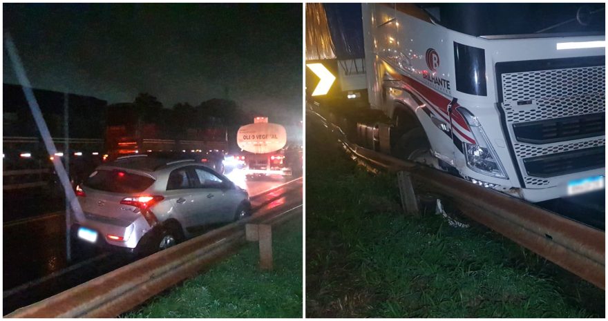 Acidente entre caminhão e HB20 deixa trânsito lento na rodovia BR-277