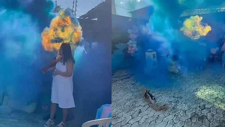 Explosão deixa pai ferido durante chá revelação; veja vídeo!