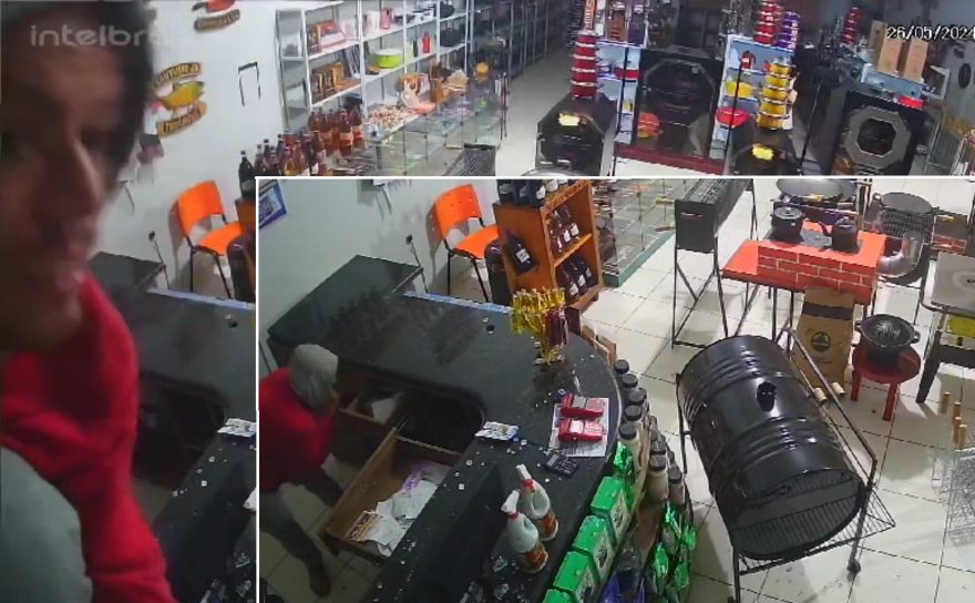 Gênio! De capuz, ladrão arromba empresa, mas ao pular balcão mostra rosto para câmera
