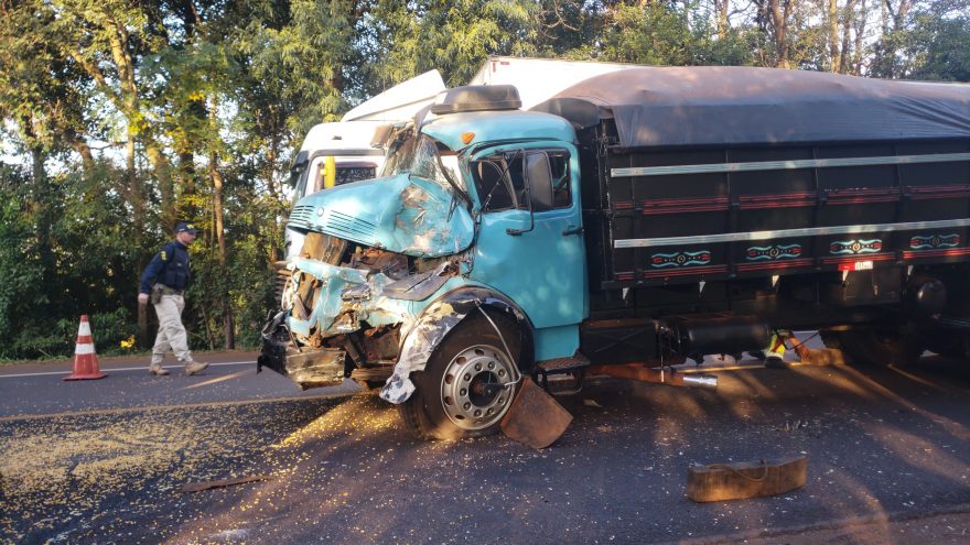 Caminhoneiro fica ferido em batida frontal na BR-369
