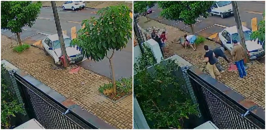 Câmera de monitoramento registra acidente seguido de pancadaria na Rua Xavantes