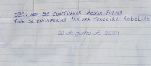 Imagem referente a Apenados da PETBC ameaçam terceira rebelião em carta endereçada à CGN