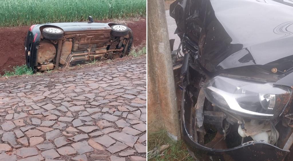 Logo após destombar carro, condutora volta a dirigir e colide contra poste