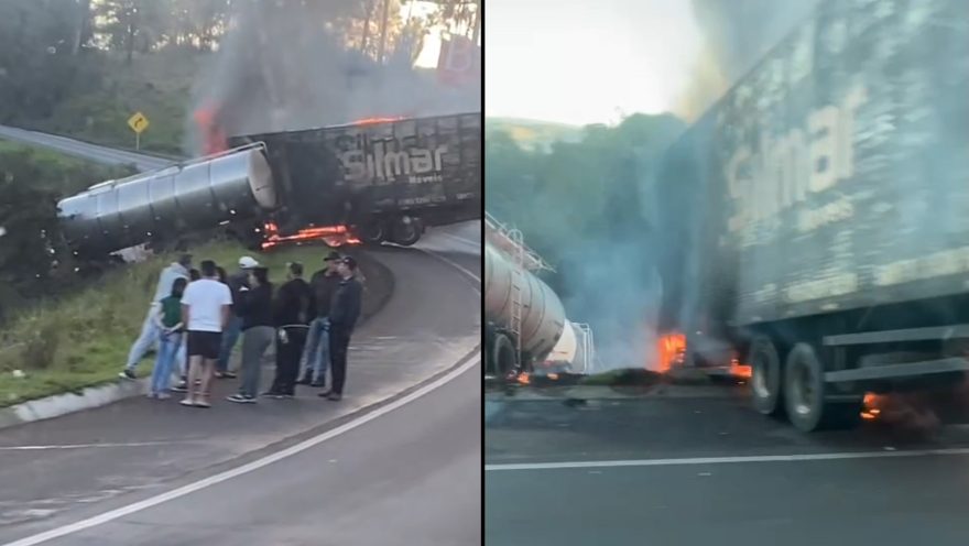Gravíssima colisão seguida de incêndio mata dois motoristas na BR-277