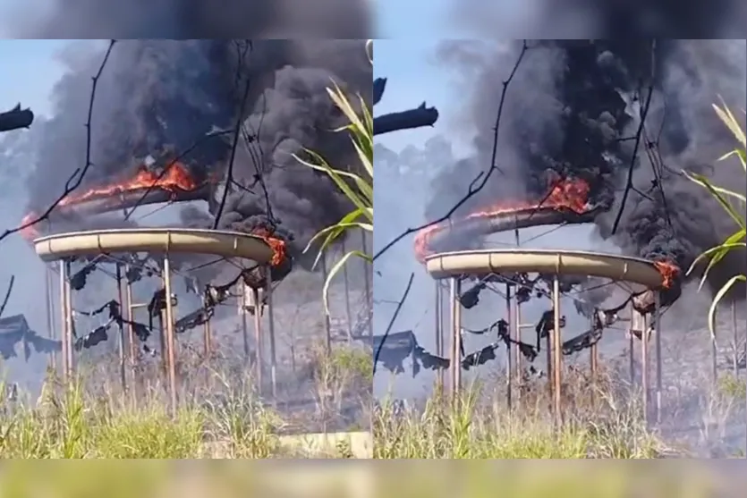 Fogo atinge tobogã de antigo parque aquático