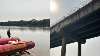Carro cai da ponte em Assis Chateaubriand e bombeiros fazem buscas