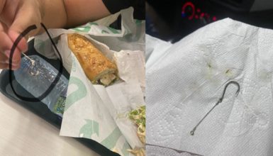 Imagem referente a Peixe fresco: jovem encontra anzol de pesca em lanche de rede Fast Food