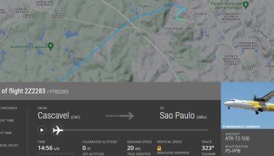 Imagem referente a Veja rota feita por Avião da VoePass de Cascavel até a queda em São Paulo