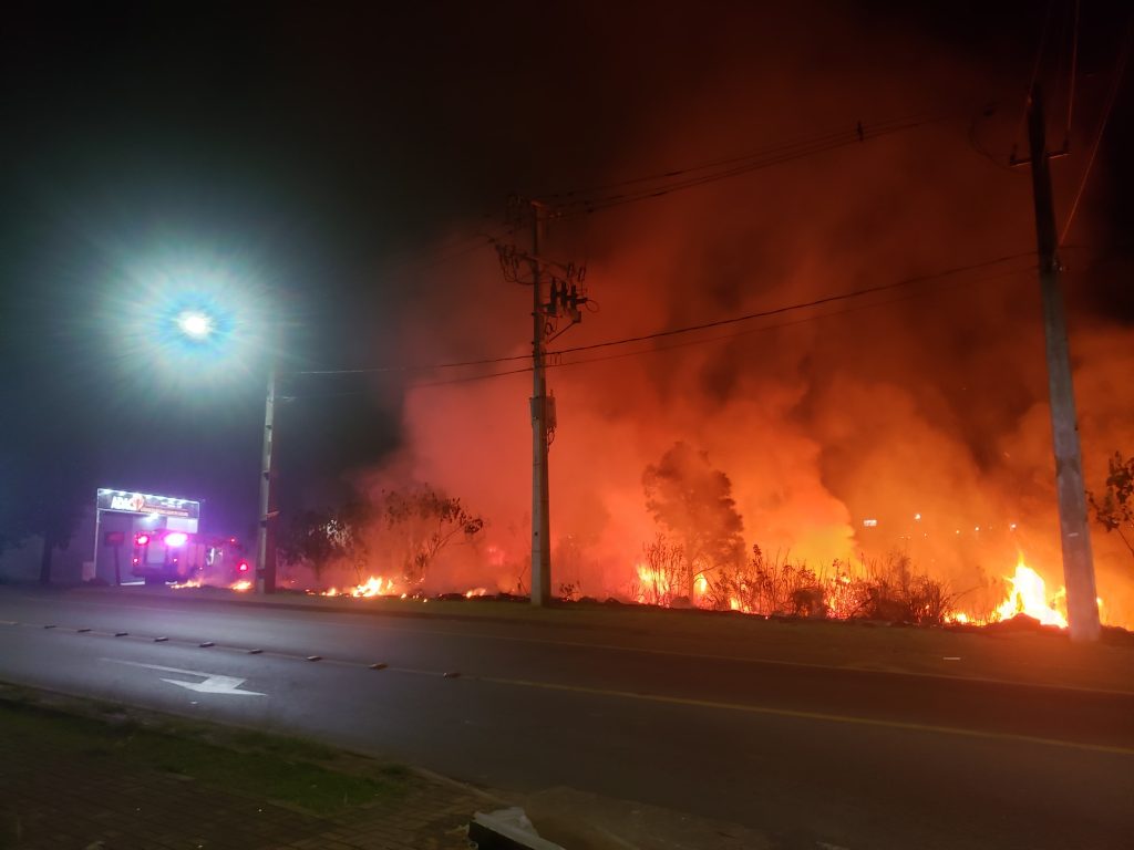 Área extensa de vegetação pega fogo na região sul de Cascavel
