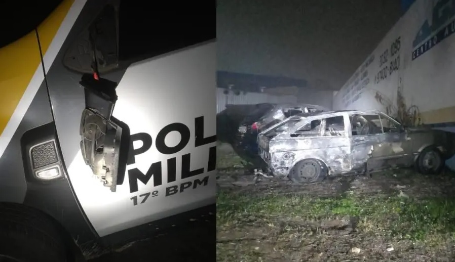 Dia de fúria: homem invade pátio da PM, coloca fogo no próprio veículo, atira contra policiais e quebra viatura