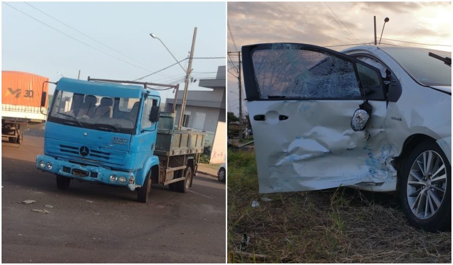 Prius e caminhão se envolvem em acidente no Veneza