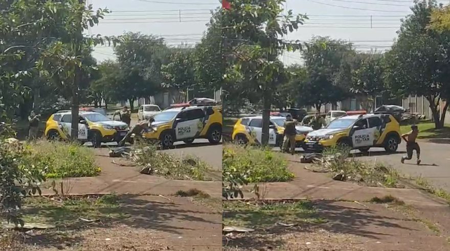 Imagens mostram policiais militares atropelando e baleando jovem em posse de faca em Cascavel