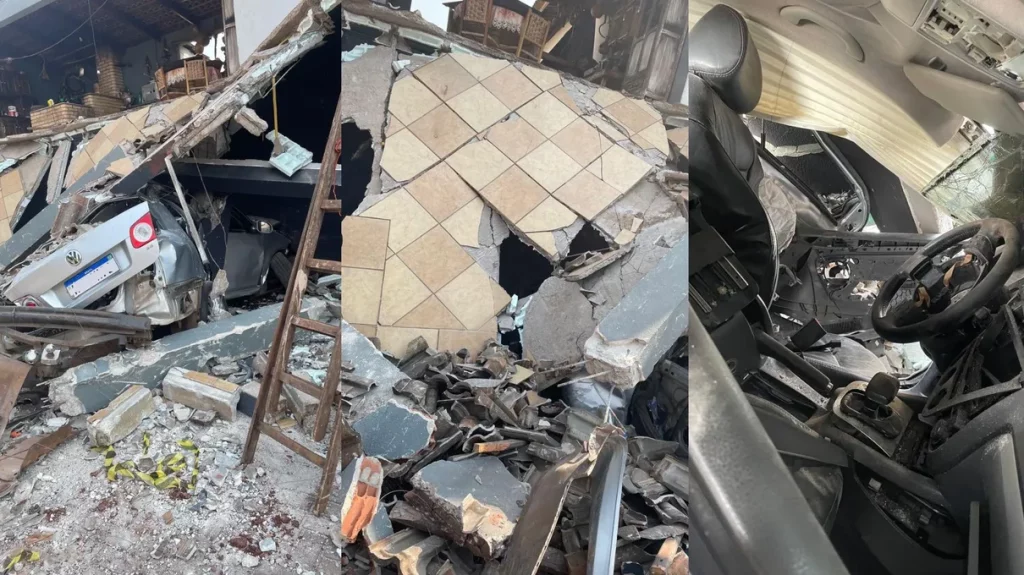 Carro fica destruído e sobrado desaba após acidente no Paraná Carro fica destruído e sobrado desaba após acidente no Paraná