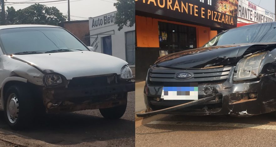 Corsa e Fusion se envolvem em acidente na Rua Jacarezinho