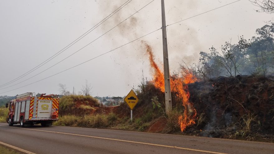Incêndio é registrado na marginal da BR-277 em Cascavel