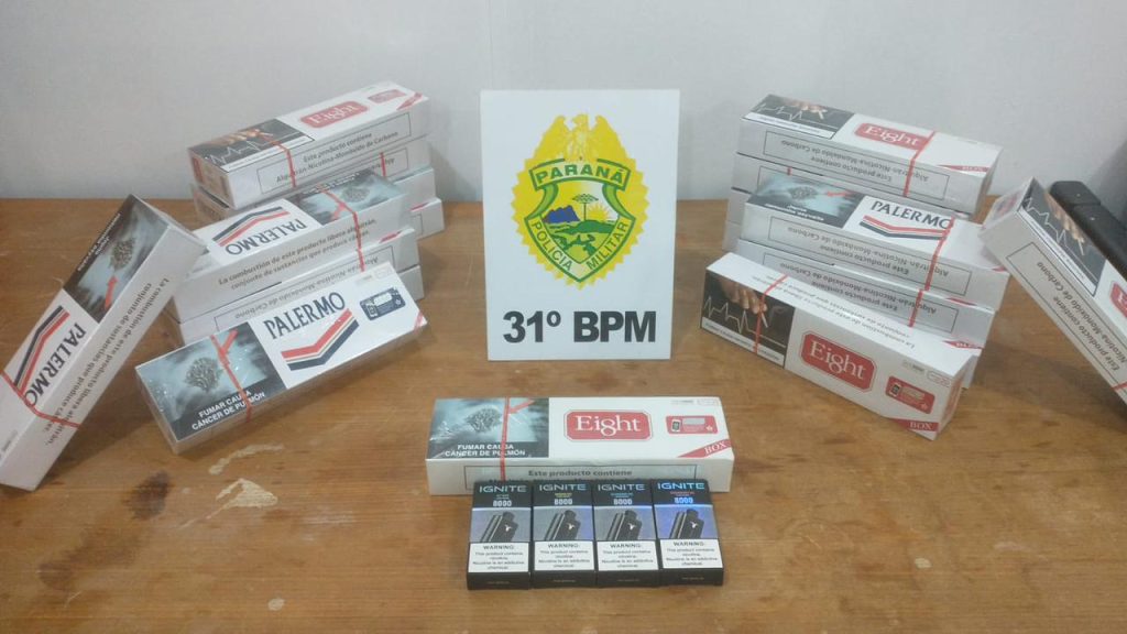 PM apreende contrabando de cigarros em inspeção a ônibus intermunicipal em Formosa do Oeste