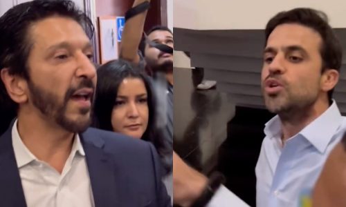 Imagem referente a Com xigamentos de “Condenadinho” e “Tchutchuca do PCC”, Ricardo Nunes e Pablo Marçal batem boca antes de debate