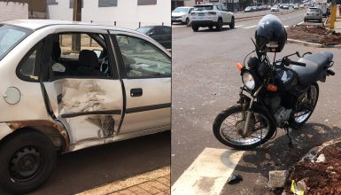 Imagem referente a Lateral de carro e frente de moto fica destruídas em acidente na Avenida Carlos Gomes