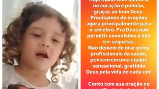 Pequena Manu apresenta progresso após acidente, mas cérebro ainda é motivo de preocupação