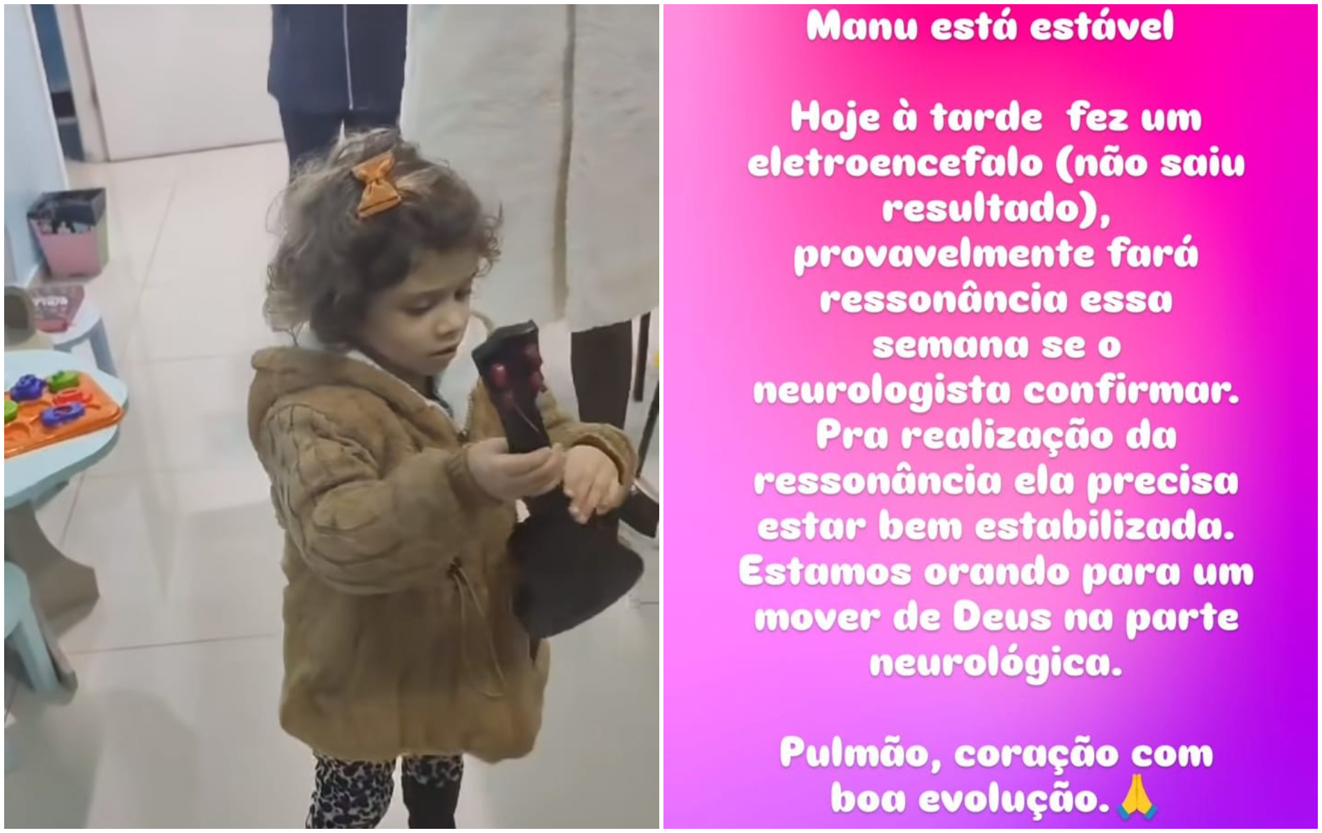 Família atualiza estado de saúde de Manu após quase uma semana no hospital Família atualiza estado de saúde de Manu após quase uma semana no hospital