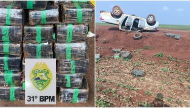 Imagem referente a Caminhonete L200 carregada com maconha capota em estrada rural