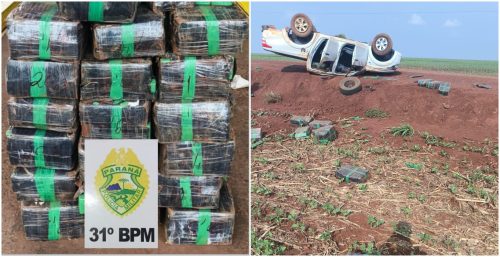 Imagem referente a Caminhonete L200 carregada com maconha capota em estrada rural